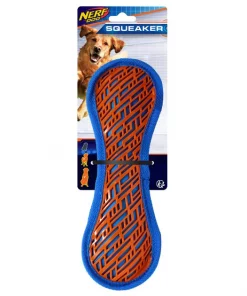 Nerf Dog Squeaker TPR Force Grip Barbell Dog Toy, 11-in