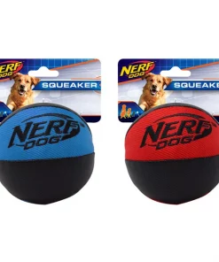 Nerf Dog Squeaker Trackshot Ball Dog Toy, Blue-Red/Black, 2 count