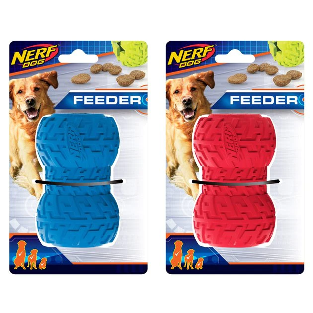 Nerf Dog Feeder Tire Dog Toy, Blue/Red, 2 count