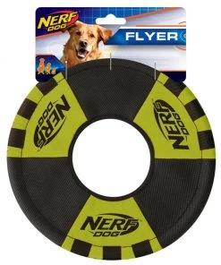 Nerf Dog Flyer Trackshot Toss Tug Ring Dog Toy, 9-in