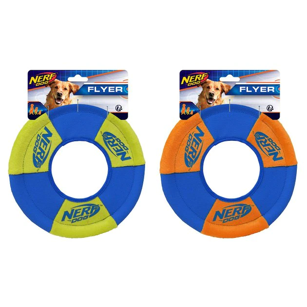Nerf Dog Flyer Ultraplush Trackshot Toss Tug Ring Dog Toy, 2 count