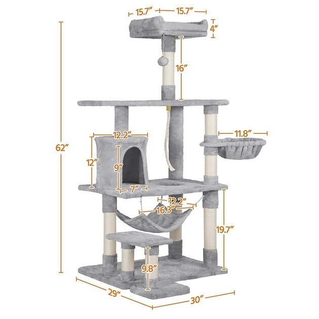 Yaheetech 61.5-in Plush Cat Tree & Condo - Image 3
