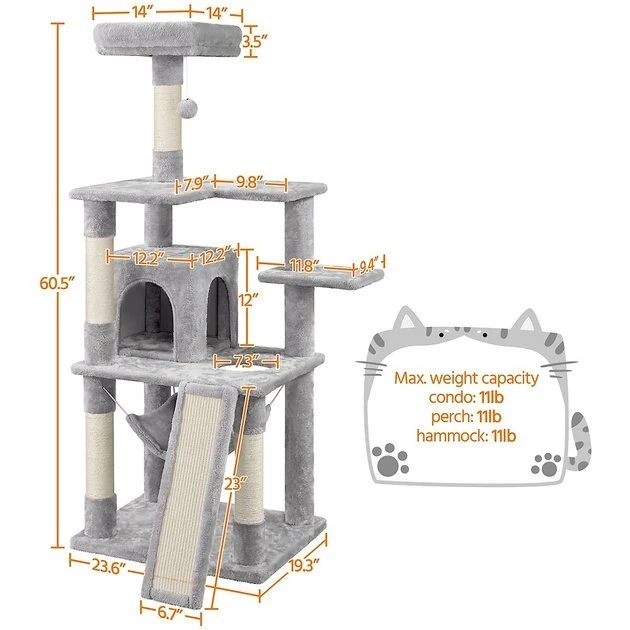 Yaheetech 60.5-in Plush Cat Tree & Condo - Image 3