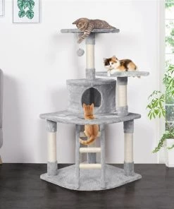 Yaheetech 47.5-in Plush Cat Tree & Condo, Light Gray