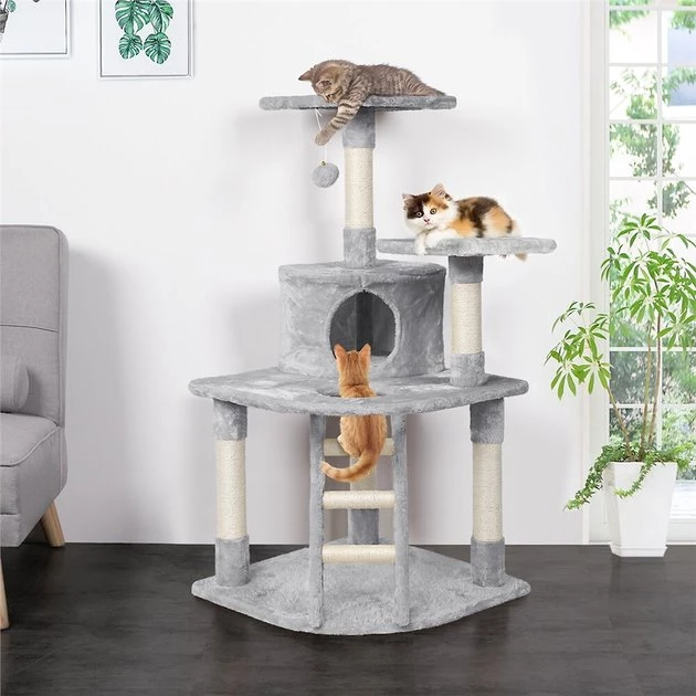 Yaheetech 47.5-in Plush Cat Tree & Condo, Light Gray