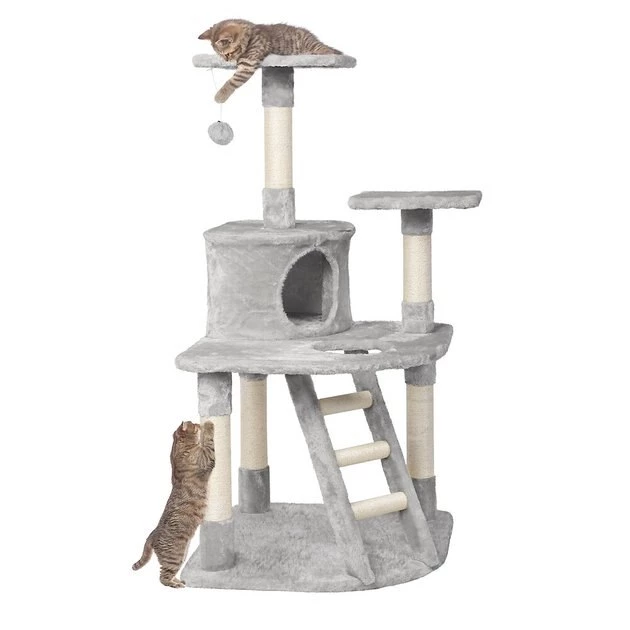 Yaheetech 47.5-in Plush Cat Tree & Condo, Light Gray - Image 2