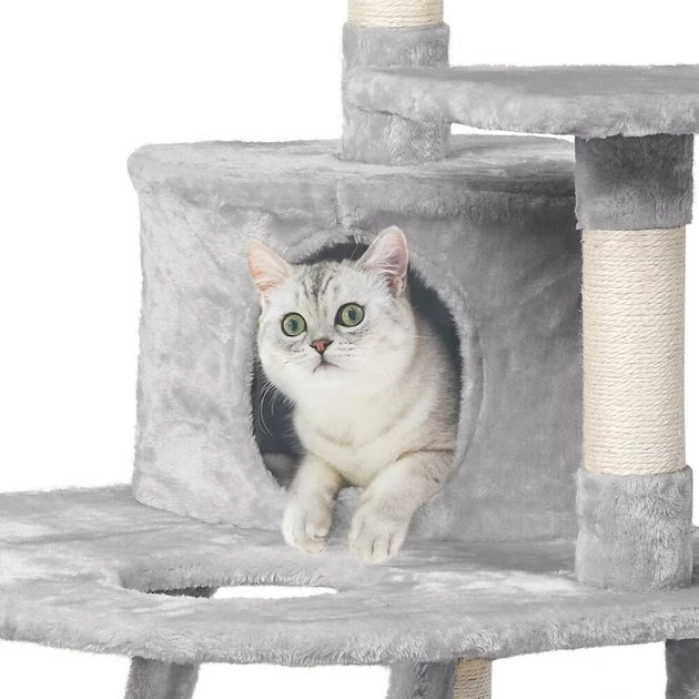 Yaheetech 47.5-in Plush Cat Tree & Condo, Light Gray - Image 6