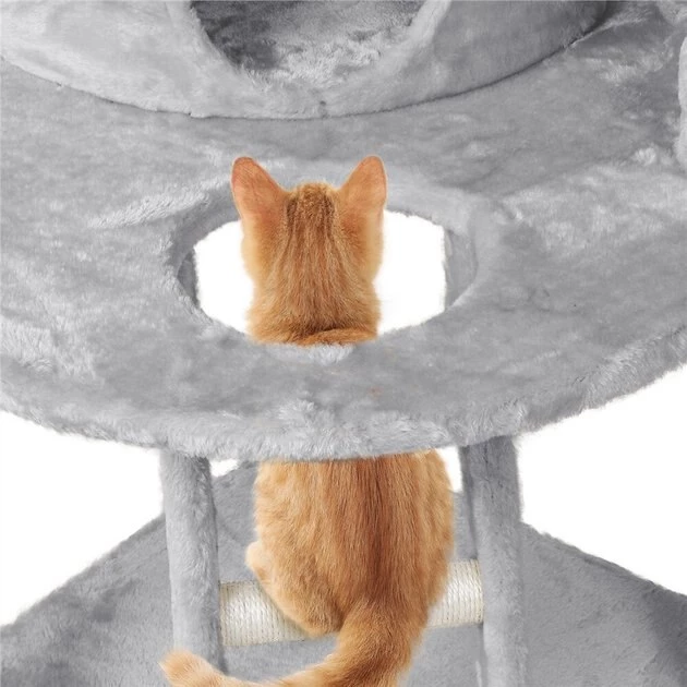 Yaheetech 47.5-in Plush Cat Tree & Condo, Light Gray - Image 7