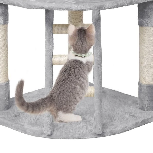 Yaheetech 47.5-in Plush Cat Tree & Condo, Light Gray - Image 8