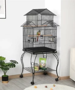 Yaheetech 55-in Triple Roof Rolling Bird Cage, Black