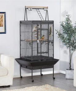Yaheetech 68.5-in Rolling Bird Cage & Playtop, Hammertone Black