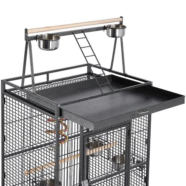 Yaheetech 68.5-in Rolling Bird Cage & Playtop, Hammertone Black - Image 5