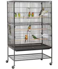 Yaheetech 52-in H Large Bird Rolling Cage & Storage Shelf, Hammered Black