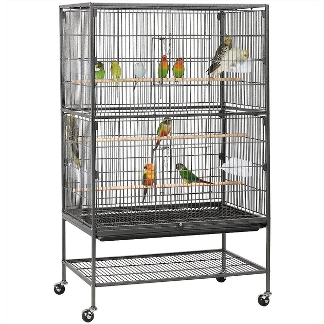 Yaheetech 52-in H Large Bird Rolling Cage & Storage Shelf, Hammered Black