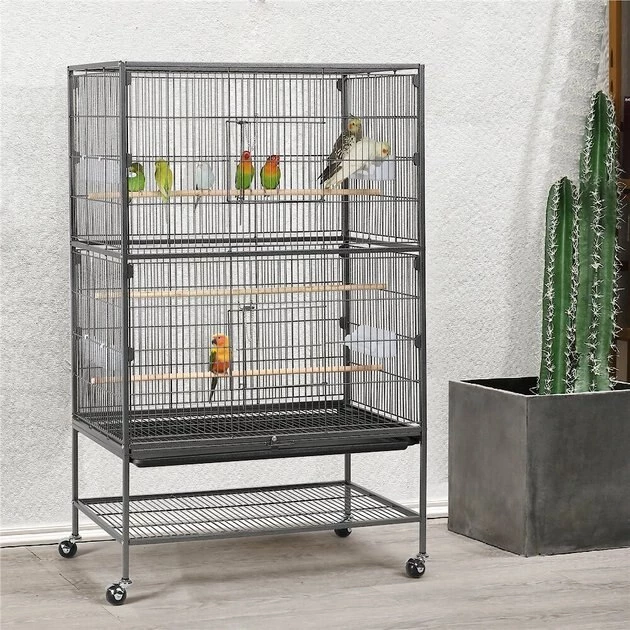 Yaheetech 52-in H Large Bird Rolling Cage & Storage Shelf, Hammered Black - Image 2