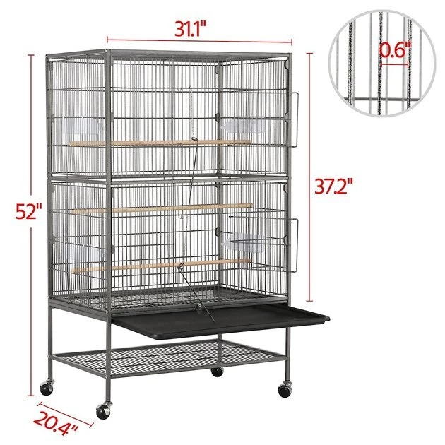 Yaheetech 52-in H Large Bird Rolling Cage & Storage Shelf, Hammered Black - Image 3