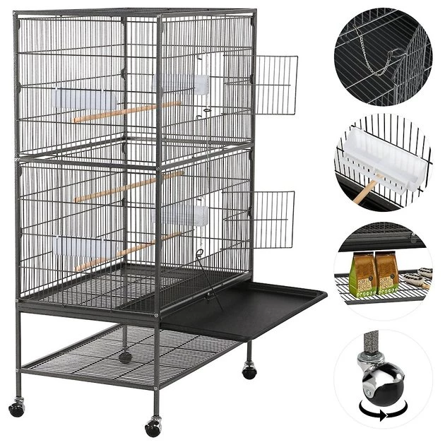 Yaheetech 52-in H Large Bird Rolling Cage & Storage Shelf, Hammered Black - Image 4