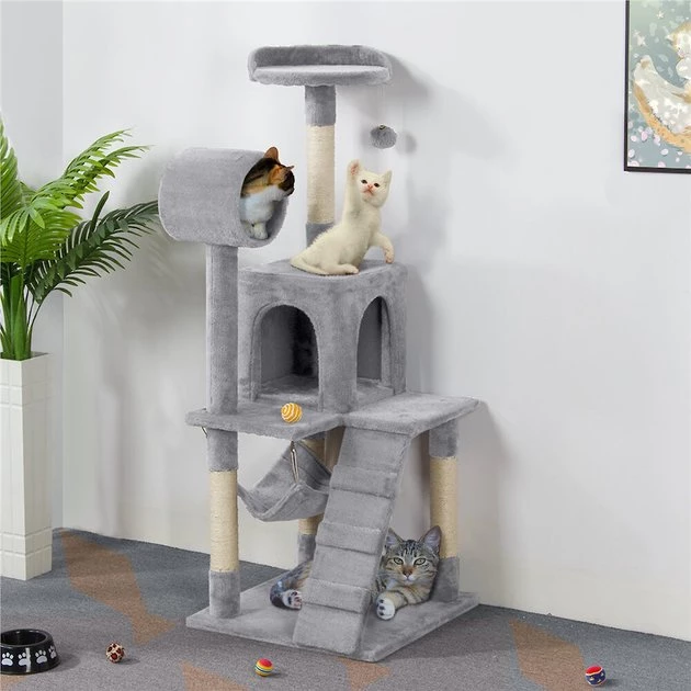 Yaheetech 51-in Plush Cat Tree & Condo, Light Gray
