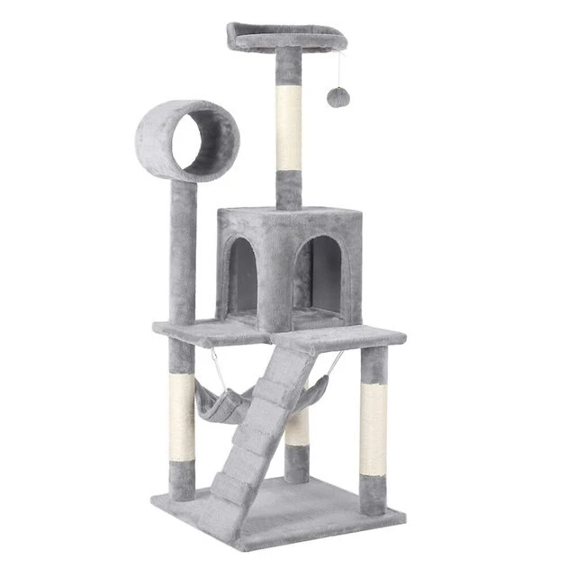 Yaheetech 51-in Plush Cat Tree & Condo, Light Gray - Image 3