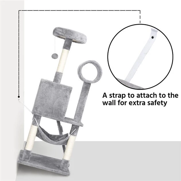 Yaheetech 51-in Plush Cat Tree & Condo, Light Gray - Image 4