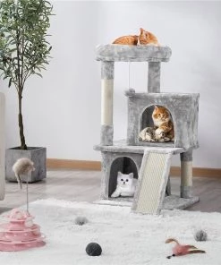 Yaheetech 3 Tiers 36-in Plush Cat Tower with Double Cat Condo