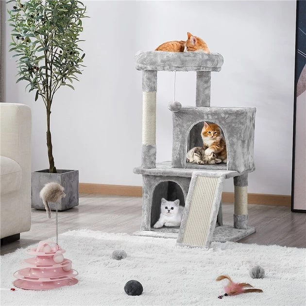 Yaheetech 3 Tiers 36-in Plush Cat Tower with Double Cat Condo