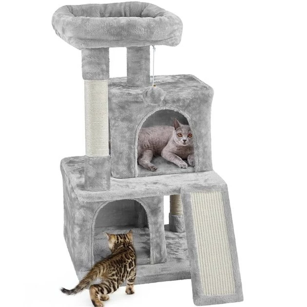 Yaheetech 3 Tiers 36-in Plush Cat Tower with Double Cat Condo - Image 2