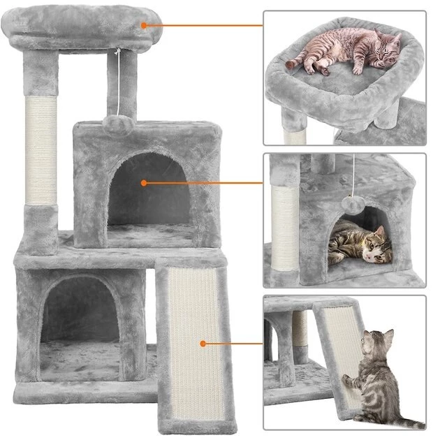 Yaheetech 3 Tiers 36-in Plush Cat Tower with Double Cat Condo - Image 4