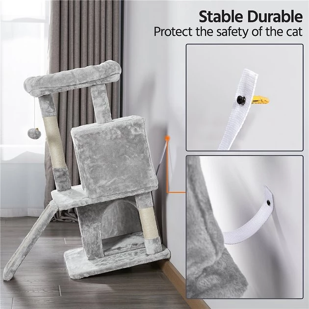 Yaheetech 3 Tiers 36-in Plush Cat Tower with Double Cat Condo - Image 8