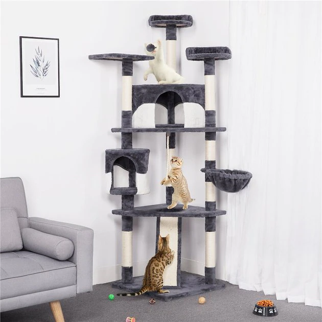 Yaheetech 79-in Plush Cat Tree & Condo, Dark Gray