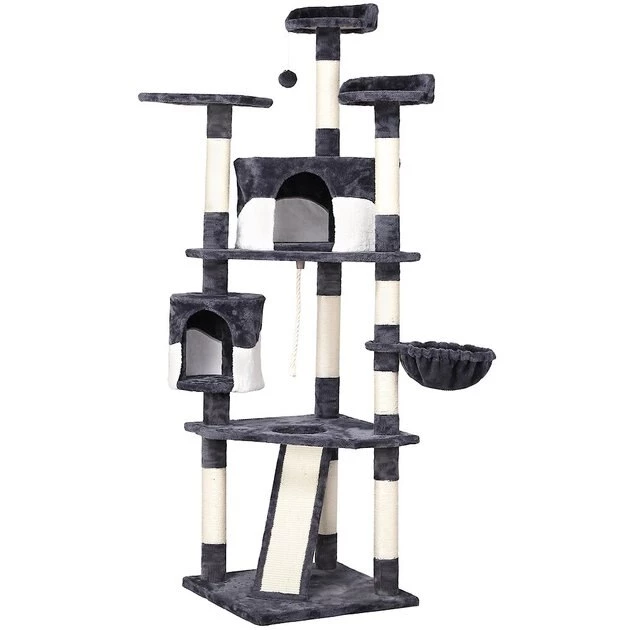 Yaheetech 79-in Plush Cat Tree & Condo, Dark Gray - Image 3