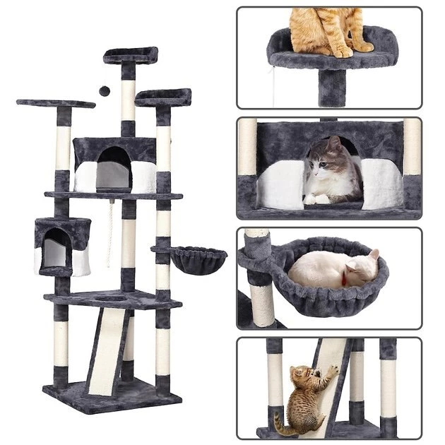 Yaheetech 79-in Plush Cat Tree & Condo, Dark Gray - Image 4