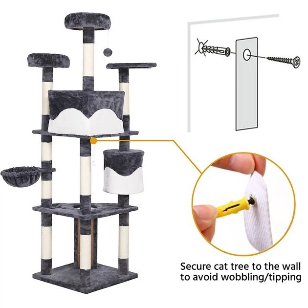 Yaheetech 79-in Plush Cat Tree & Condo, Dark Gray - Image 5