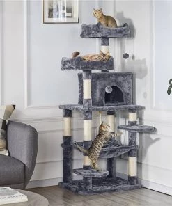 Yaheetech 59-in Plush Cat Tree & Condo, Dark Gray