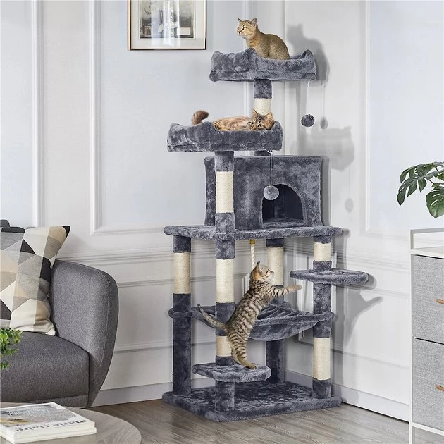 Yaheetech 59-in Plush Cat Tree & Condo, Dark Gray