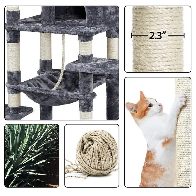 Yaheetech 59-in Plush Cat Tree & Condo, Dark Gray - Image 5