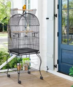 Yaheetech Open Top Rolling Metal Parrot Bird Cage, Black