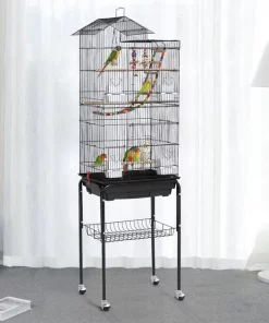 Yaheetech Rolling Metal Detachable Stand Bird Cage, Black