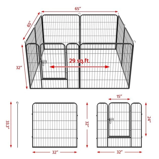 Yaheetech 8-Panel Wire Dog & Cat Exercise Playpen, 32-in - Image 4