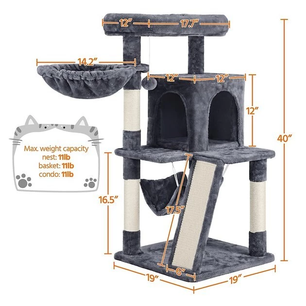 Yaheetech 40-in Cat Tower w/ Condo - Image 3