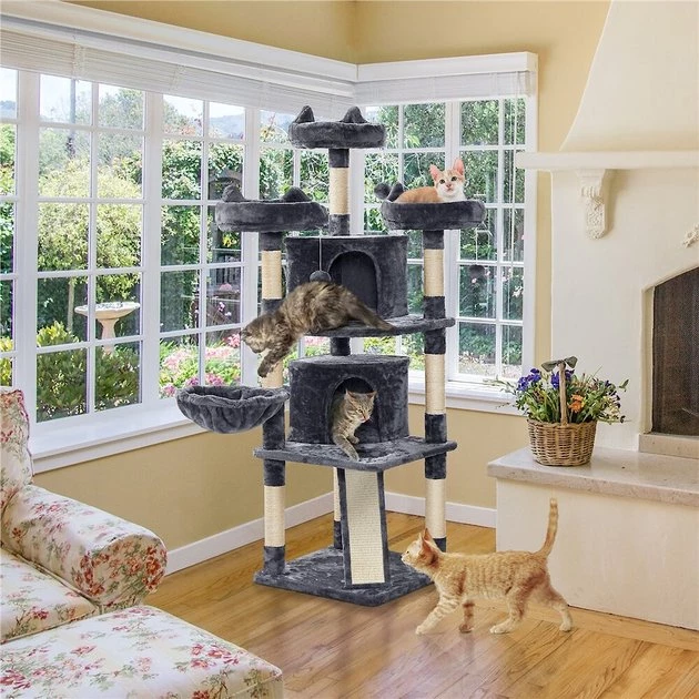 Yaheetech 68.5-in Plush Cat Tower, Dark Gray