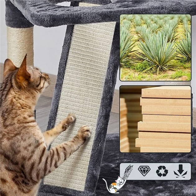 Yaheetech 68.5-in Plush Cat Tower, Dark Gray - Image 8