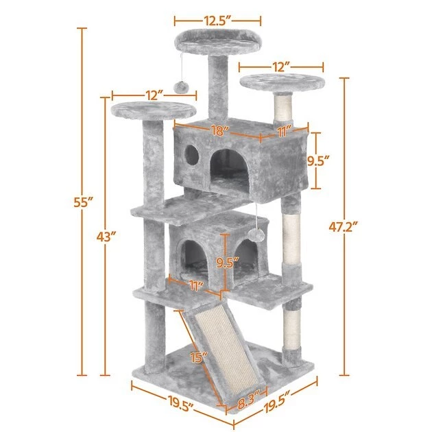 Yaheetech 55-in Plush Cat Tree & Condo - Image 3