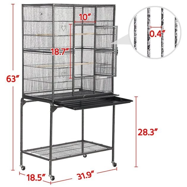Yaheetech 63-in Open Top Metal Parrot Cage with Detachable Rolling Stand - Image 3