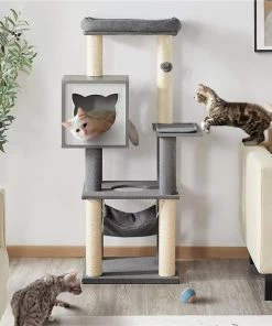 Yaheetech Multi-Level 52-in Felt Cat Tree & Condo, Light Gray