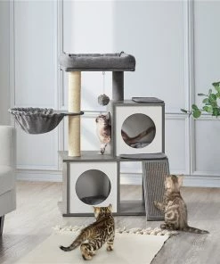 Yaheetech 35-in Felt Cat Tree, Light Gray