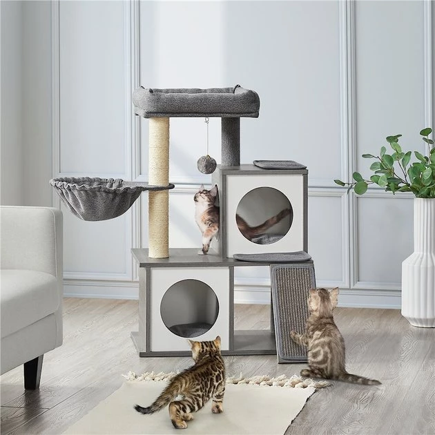 Yaheetech 35-in Felt Cat Tree, Light Gray