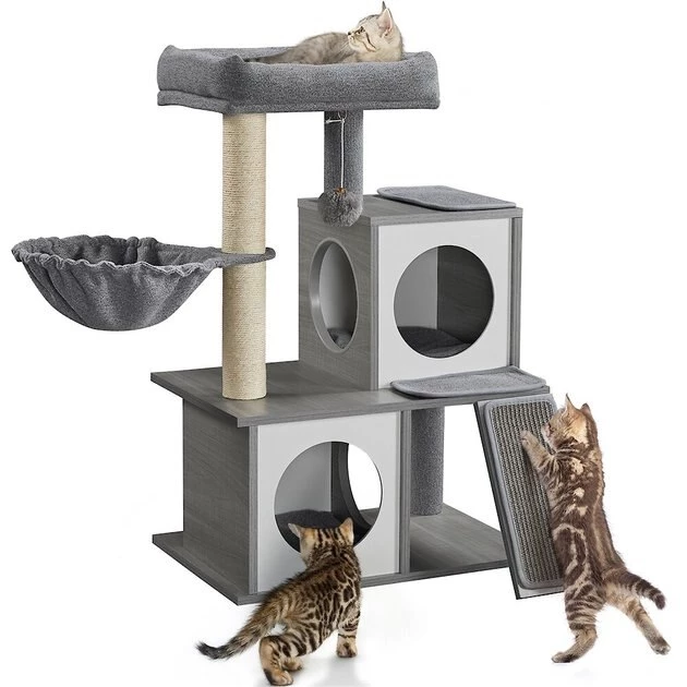 Yaheetech 35-in Felt Cat Tree, Light Gray - Image 2