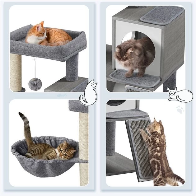 Yaheetech 35-in Felt Cat Tree, Light Gray - Image 4