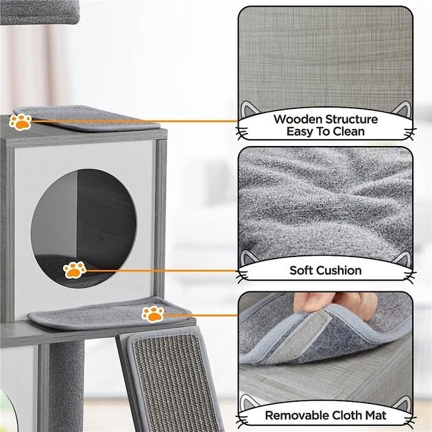 Yaheetech 35-in Felt Cat Tree, Light Gray - Image 5